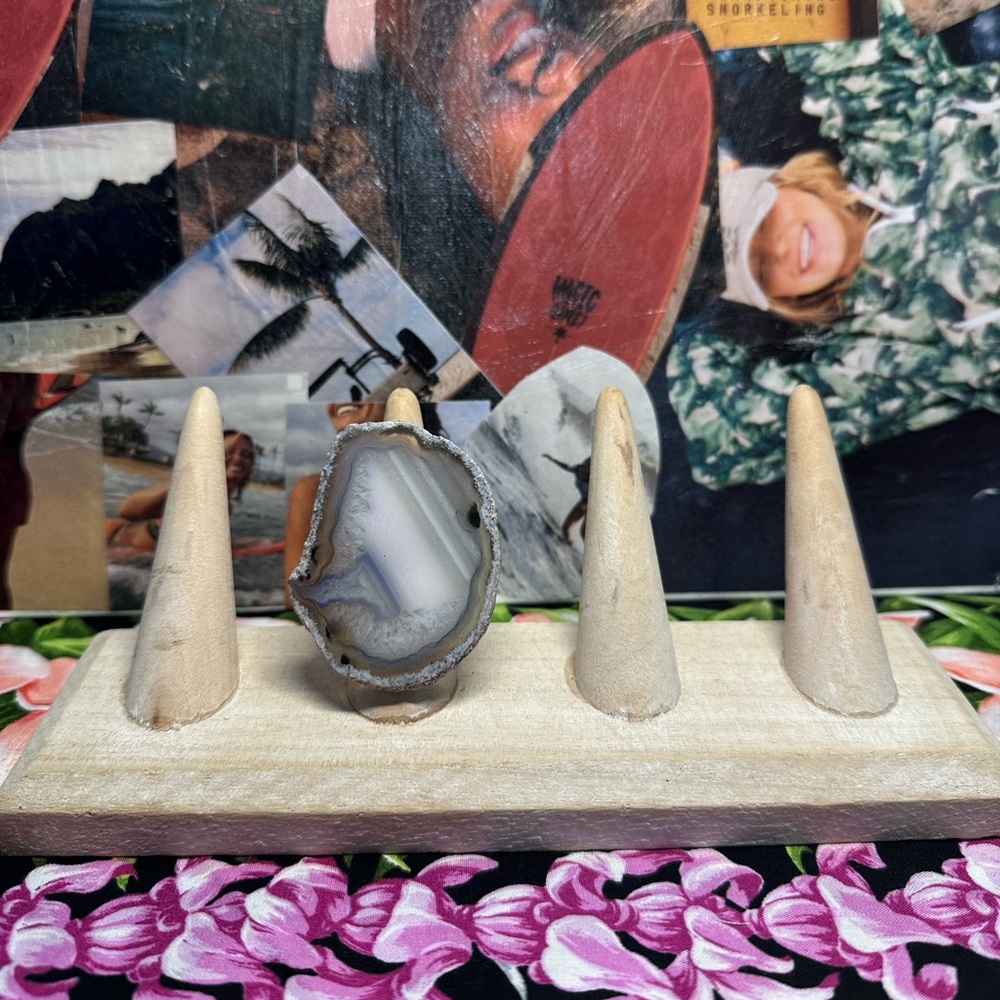 Natural Agate Stone Adjustable Ring - image 1